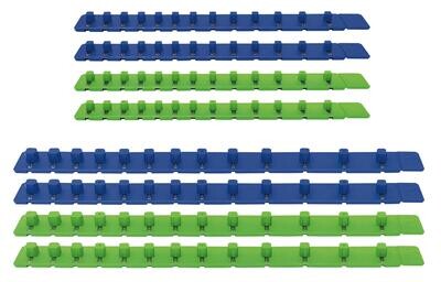ECFMR8PCK - 1/4" & 3/8" Drive Flexible Blue & Green Magnetic 13 Tab Socket Rails (8/Pk)