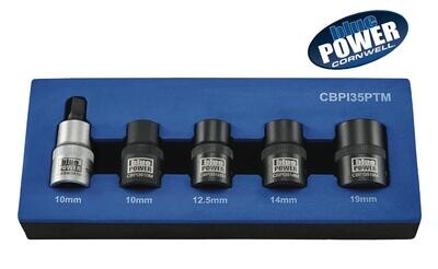CBPI35PTM - 5 Piece 1/2" Drive bluePOWER® Metric Power Socket Set, 5 Point