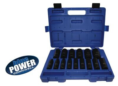 CBPI3L - 15 Piece 1/2" Drive bluePOWER® SAE Deep Power Socket Set, 6 Point