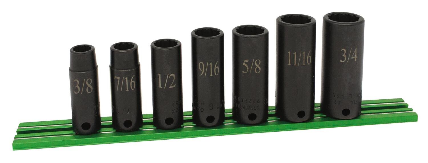 STI217LLSP - 7 Piece 3/8” Drive SAE Extra Deep Power Socket Set, 12 Point