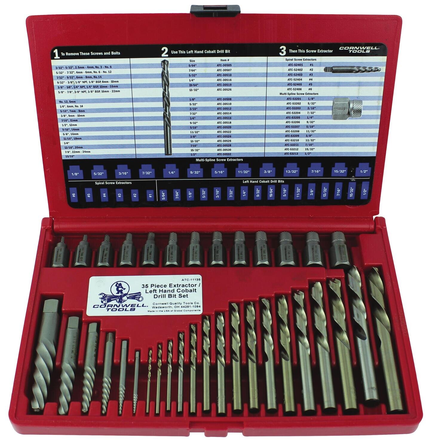 ATC11135 35 Piece Screw Extractor Drill Bit Set
