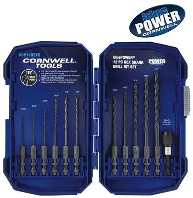 CBP12HEXS - 12 Piece Cornwell® bluePOWER® Hex Shanked Drill Bit Set