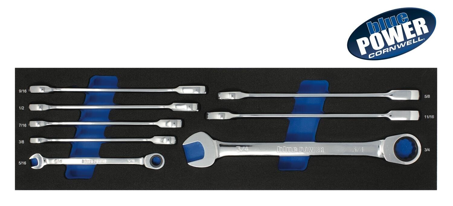 BPRW8ST - 8 Piece Cornwell® bluePOWER® 72-Tooth SAE Ratcheting Combination Wrench Set