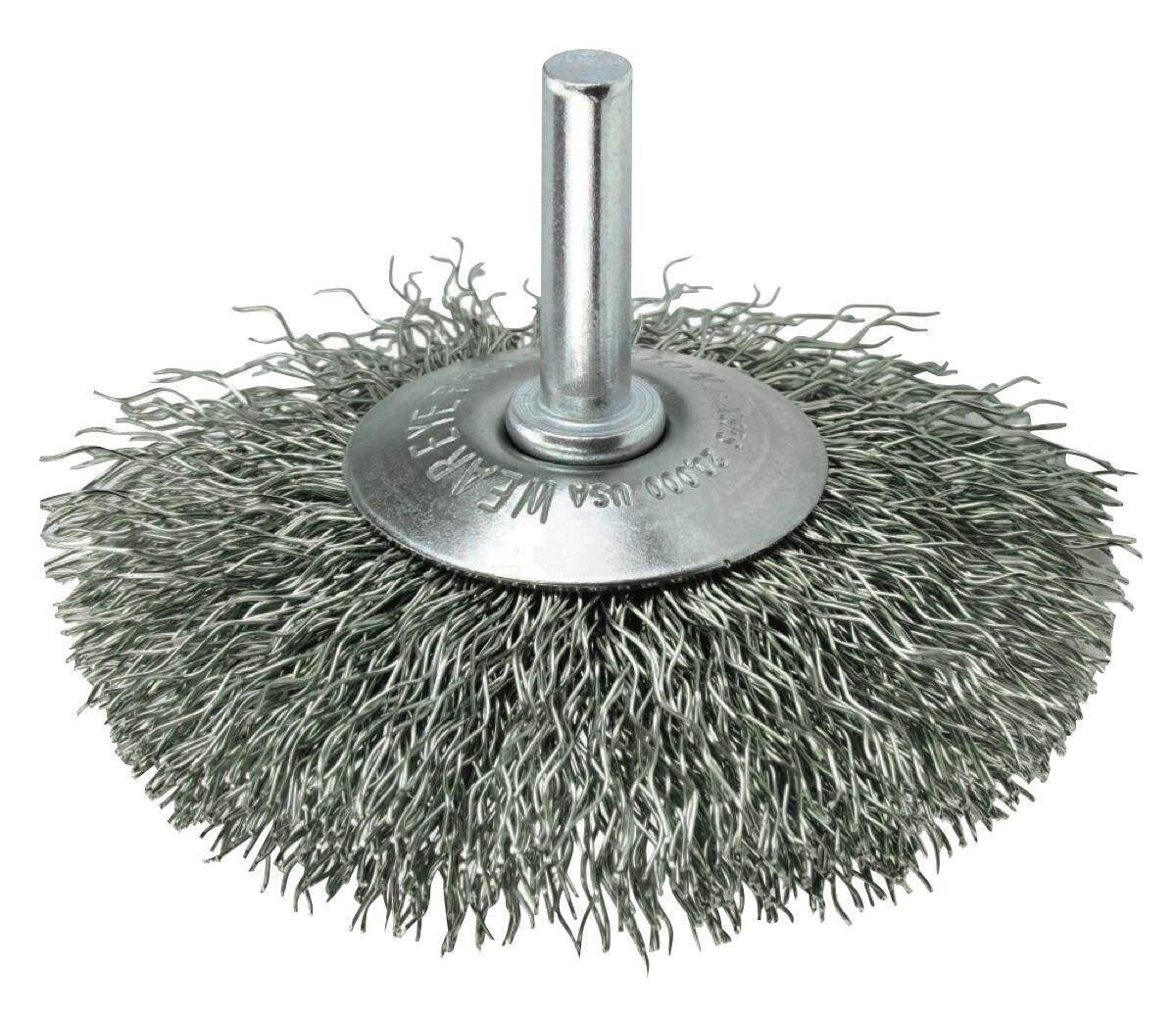 AN17917 - 3" Stem-Mounted Concave Crimped Wire Wheel Brush, .014" Steel Fill