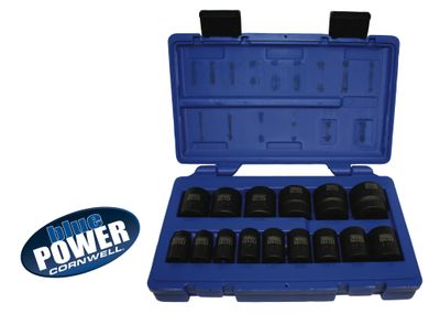 CBPI3 - 15 Piece 1/2" Drive Cornwell® bluePOWER® SAE Power Socket Set, 6 Point