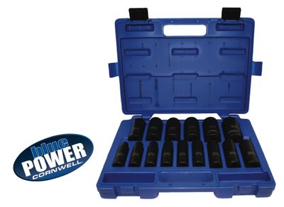 CBPI3L - 15 Piece 1/2" Drive Cornwell® bluePOWER® SAE Deep Power Socket Set, 6 Point
