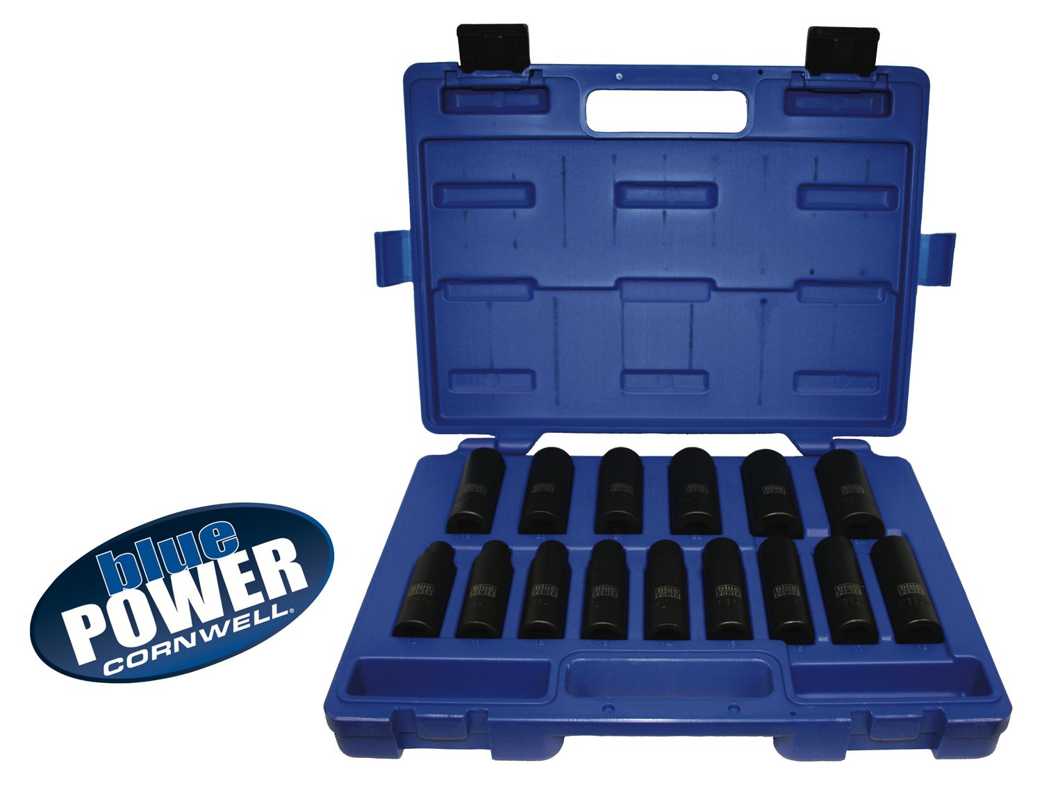 CBPI3LM - 15 Piece 1/2" Drive Cornwell® bluePOWER® Metric Deep Power Socket Set, 6 Point