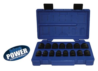CBPI3M - 15 Piece 1/2" Drive Cornwell® bluePOWER® Metric Power Socket Set, 6 Point