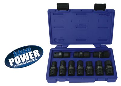 CBPIU3M - 10 Piece 1/2" Drive Cornwell® bluePOWER® Metric Power Universal Socket Set, 6 Point