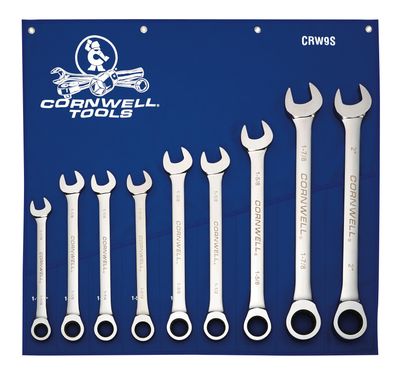 CRW9S - 9 Piece 72-Tooth SAE Large Ratcheting Combination Wrench Set