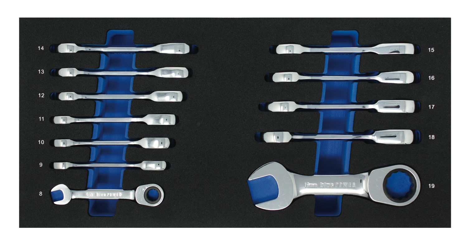 BPRW12MSST - 12 Piece Cornwell® bluePOWER® 72-Tooth Metric Stubby Ratcheting Combination Wrench Set