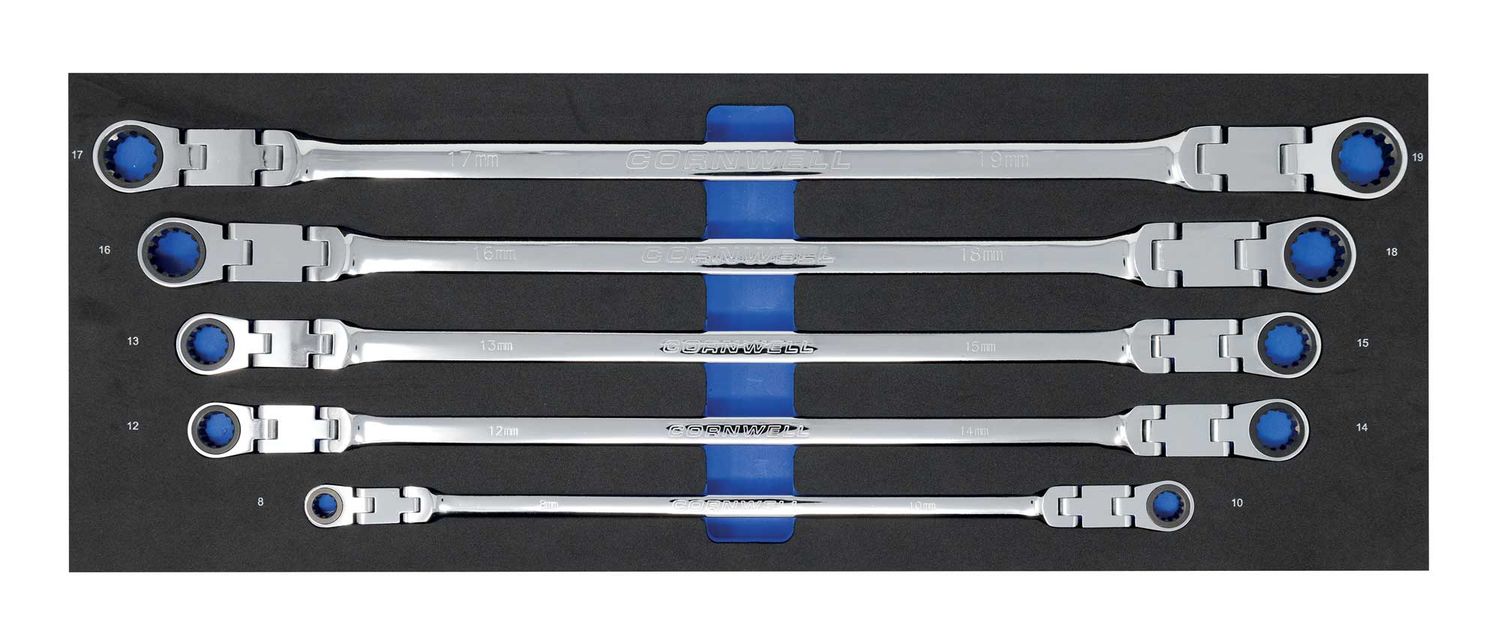 CRWLDF5MS - 5 Piece 120-Tooth Metric Extra Long Double-Flex Ratcheting Box Wrench Set