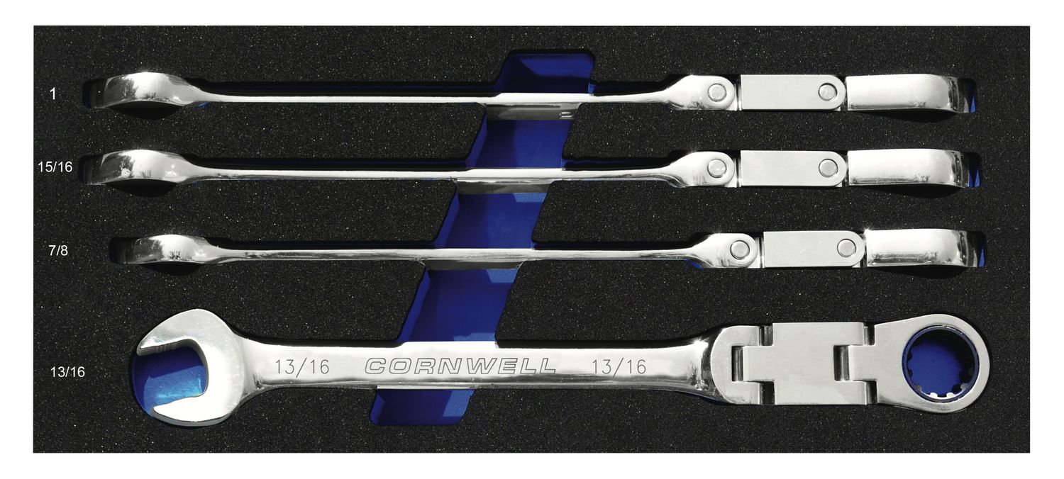 CRW4SDFB - 4 Piece 120-Tooth SAE Double-Flex Ratcheting Combination Wrench Set