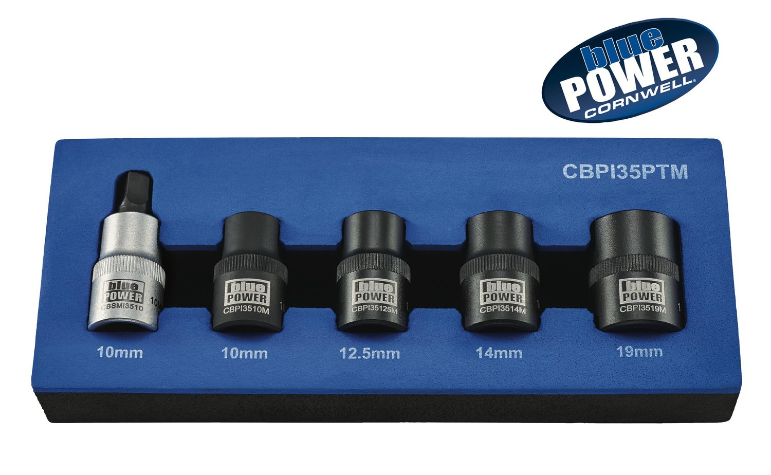 CBPI35PTM - 5 Piece 1/2" Drive Cornwell® bluePOWER® Metric Power Socket Set, 5 Point