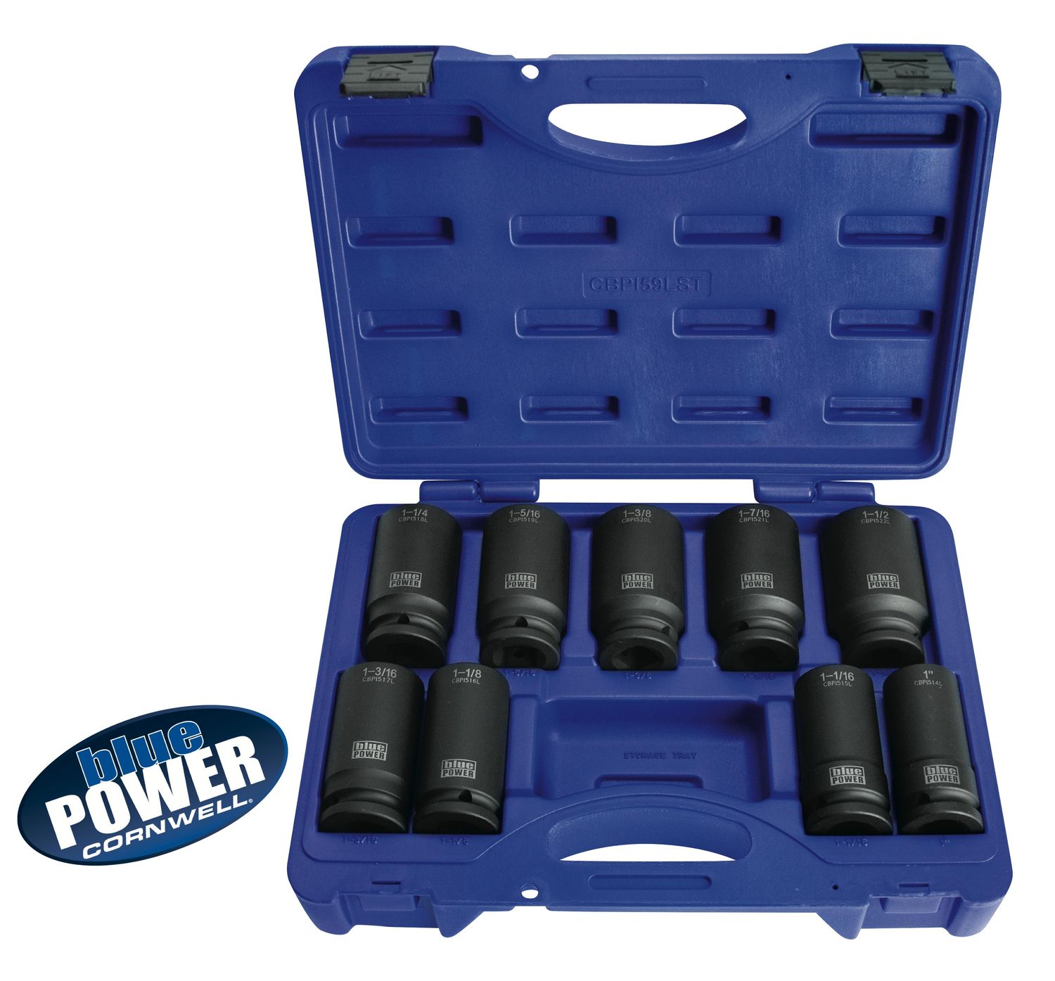 CBPI59LST - 9 Piece 3/4" Drive Cornwell® bluePOWER® SAE Deep Power Socket Set, 6 Point