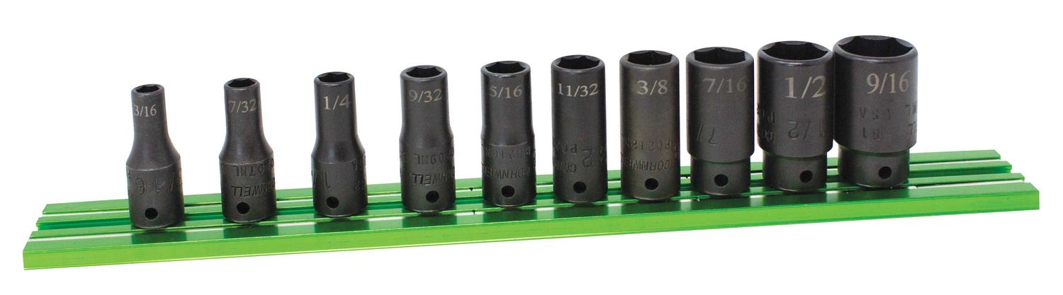 STI0210MSP - 10 Piece 1/4” Drive SAE Mid-Length Power Socket Set, 6 Point
