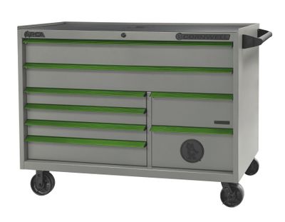 CTSASR578GSM - (BTO) ARCA® 57” 8-Drawer Double Bank Roller Cabinet, Smoke/Green Trim