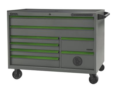 CTSASR578GST - (BTO) ARCA® 57” 8-Drawer Double Bank Roller Cabinet, Storm/Green Trim