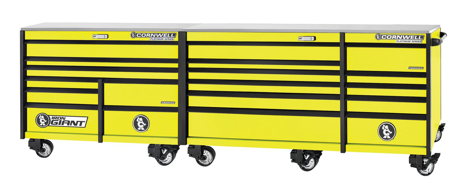 XPCTSPPR14019KLY - PLATINUM PLUS™ 140&quot; 19-Drawer Iron Giant Roller Cabinet, Lightning Yellow