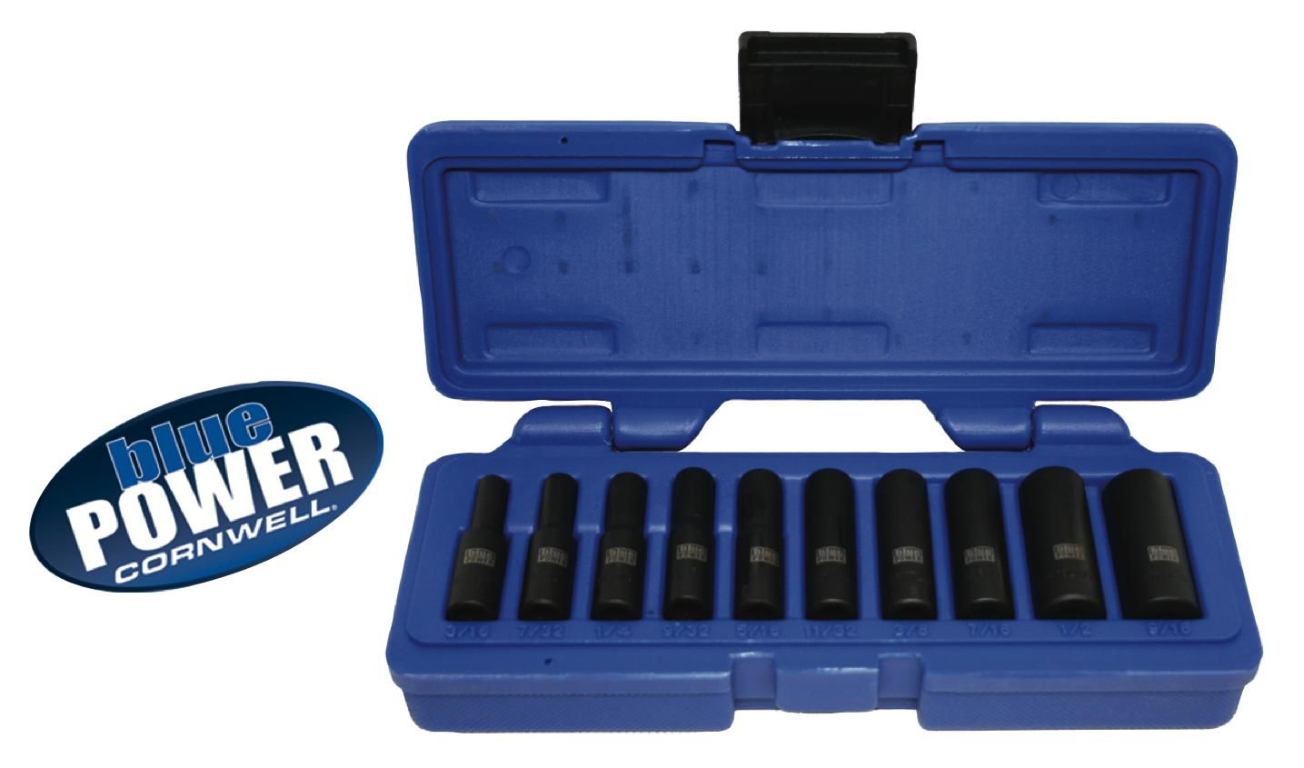 CBPI1L - 10 Piece 1/4&quot; Drive Cornwell® bluePOWER® SAE Deep Power Socket Set, 6 Point