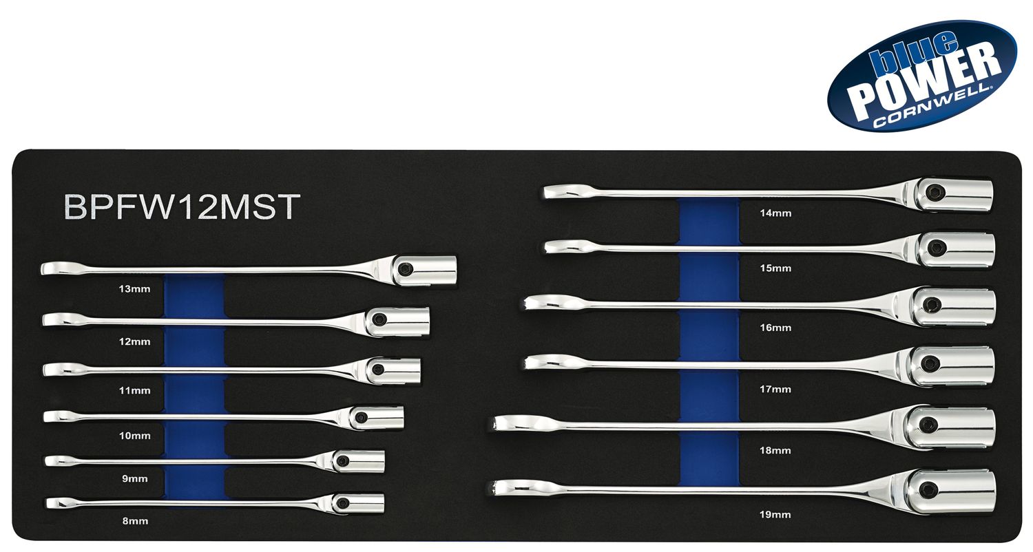 BPFW12MST - 12 Piece Cornwell® bluePOWER® Metric Combination Flex Socket Wrench Set