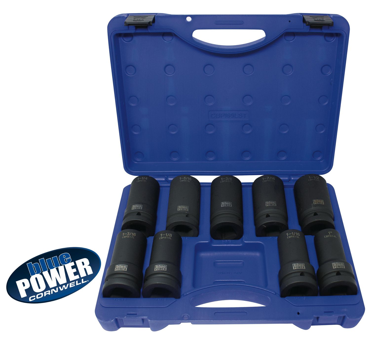 CBPI69LST - 9 Piece Cornwell® bluePOWER® 1&quot; Drive SAE Deep Power Socket Set