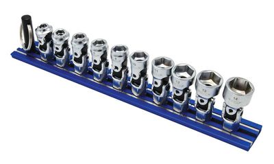 VMDDSUJM400 - 10 Piece Dual Drive &amp; Spring Loaded Stubby Metric Universal Socket Set, 6 Point