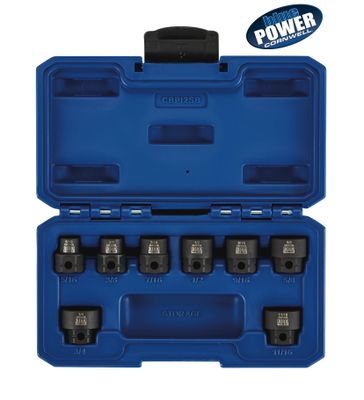 CBPI2SB - 8 Piece 3/8” Drive Cornwell® bluePOWER® Square or Hex Stubby SAE Socket Set