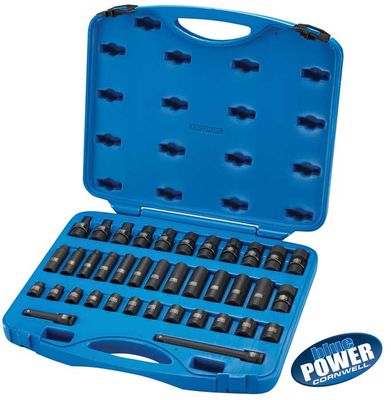 CBPI2M38S - 38 Piece 3/8&quot; Drive Cornwell® bluePOWER® Metric Power Socket Set, 6 Point