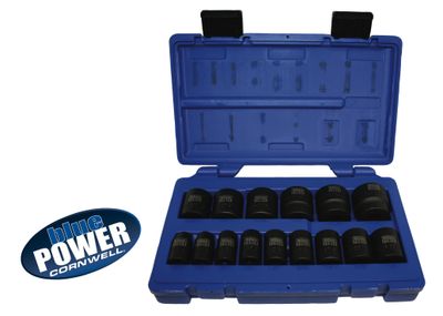 CBPI3 - 15 Piece 1/2&quot; Drive Cornwell® bluePOWER® SAE Power Socket Set, 6 Point