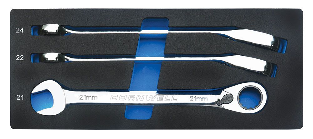 CRW3MSRB - 3 Piece 120-Tooth Metric Offset Reversible Ratcheting Combination Wrench Set