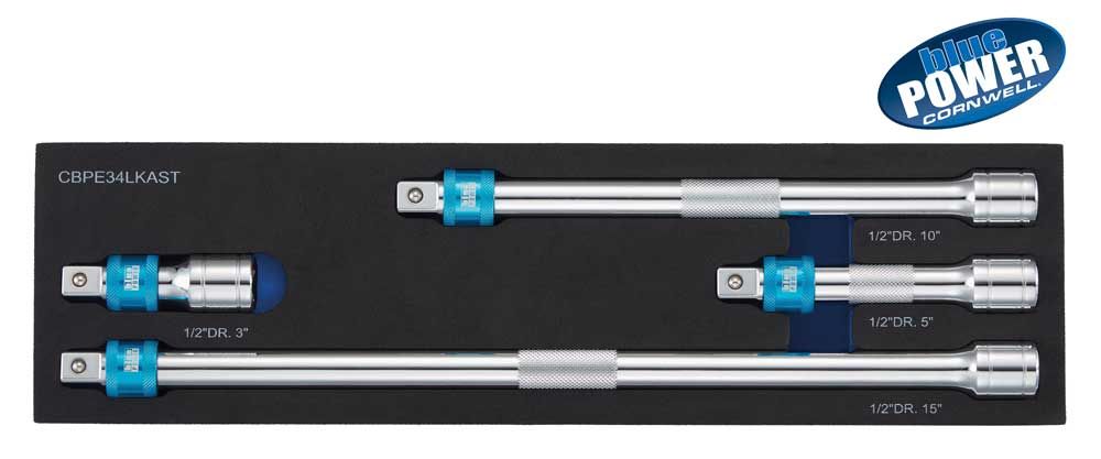 CBPE34LKAST - 4 Piece 1/2” Drive Cornwell® bluePOWER® Locking Extension Set
