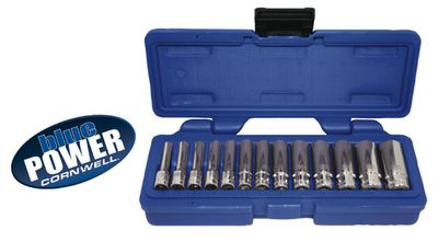 CBP1LM - 13 Piece 1/4” Drive Cornwell® bluePOWER® Metric Deep Socket Set, 6 Point