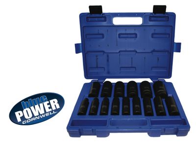 CBPI3L - 15 Piece 1/2&quot; Drive Cornwell® bluePOWER® SAE Deep Power Socket Set, 6 Point