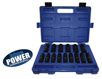 CBPI3LM - 15 Piece 1/2&quot; Drive Cornwell® bluePOWER® Metric Deep Power Socket Set, 6 Point