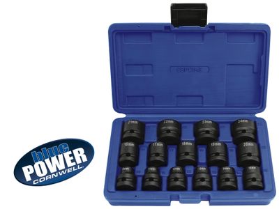 CBPI3MS - 15 Piece 1/2&quot; Drive Cornwell® bluePOWER® Metric Stubby Power Socket Set, 6 Point
