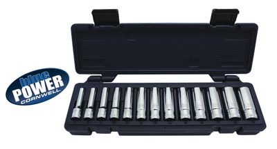 CBP2LMT - 13 Piece 3/8” Drive Cornwell® bluePOWER® Metric Deep Socket Set, 12 Point