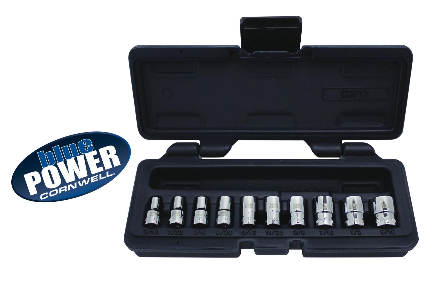CBP1T - 10 Piece 1/4” Drive Cornwell® bluePOWER® SAE Socket Set, 12 Point