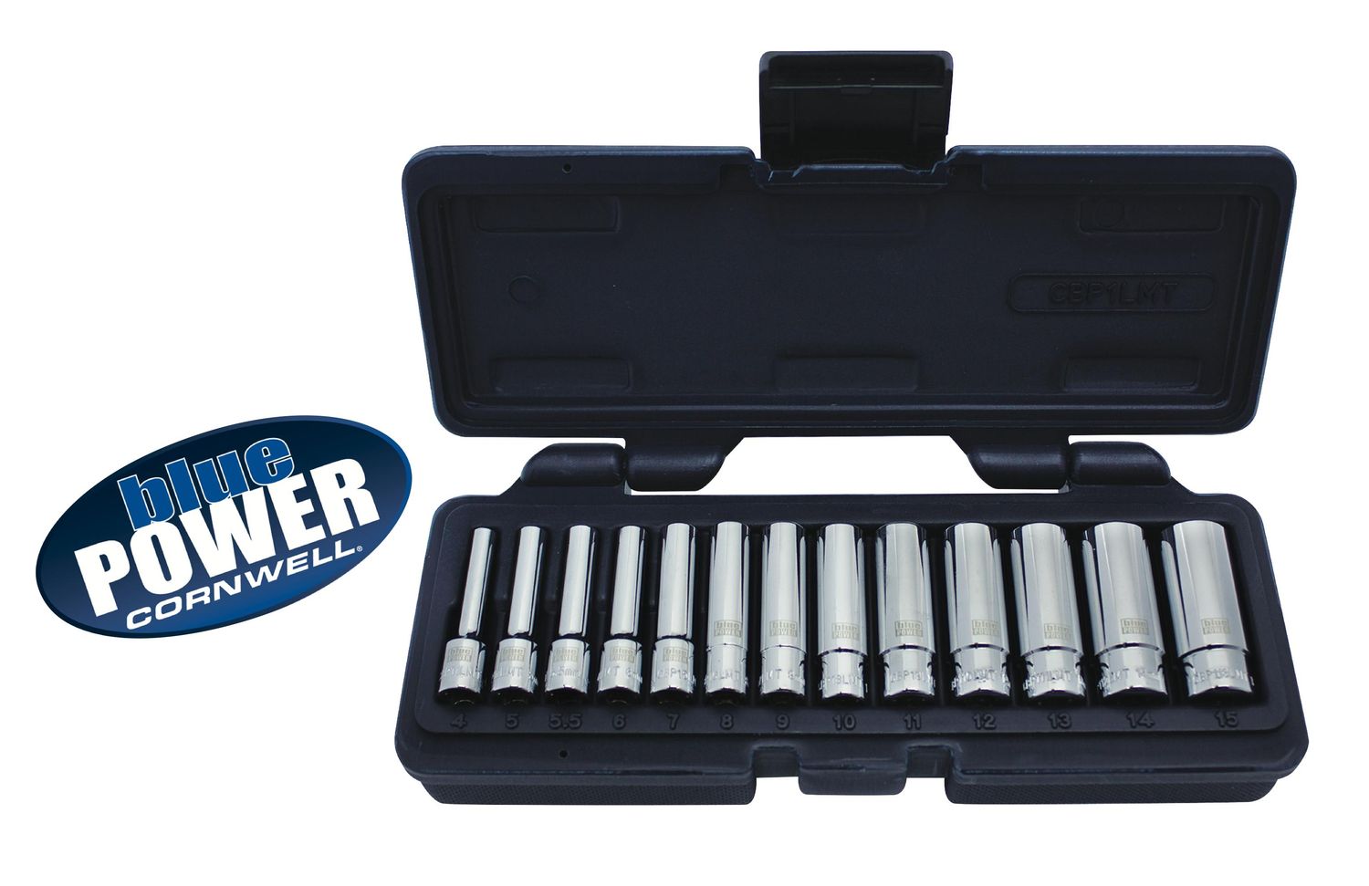 CBP1LMT - 13 Piece 1/4” Drive Cornwell® bluePOWER® Metric Deep Socket Set, 12 Point