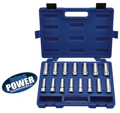 CBP3LM - 15 Piece Cornwell® bluePOWER® 1/2” Drive Metric Deep Socket Set, 6 Point