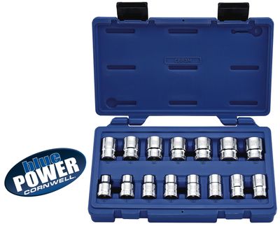 CBP3M - 15 Piece 1/2” Drive Cornwell® bluePOWER® Metric Socket Set, 6 Point