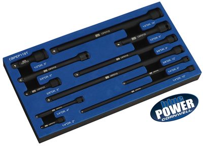 CBPEP11ST - 11 Piece 1/4&quot;, 3/8&quot; &amp; 1/2&quot; Drive Cornwell® bluePOWER® Power Extension Set
