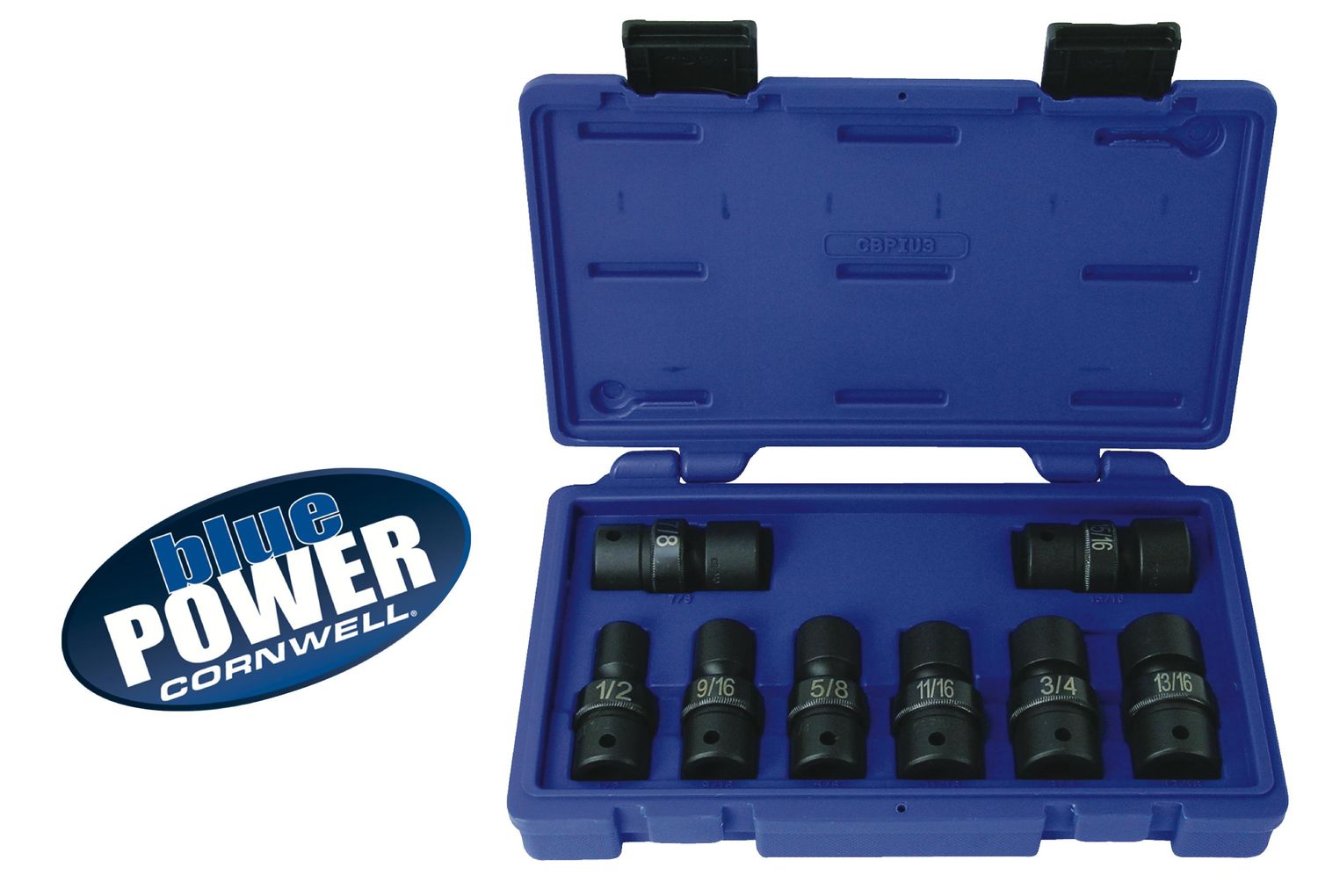 CBPIU3 - 8 Piece 1/2&quot; Drive Cornwell® bluePOWER® SAE Power Universal Socket Set, 6 Point