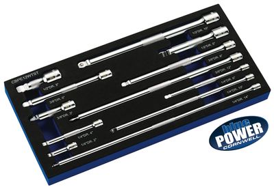 CBPE12WTST - 12 Piece 1/4”, 3/8” &amp; 1/2” Drive Cornwell® bluePOWER® Wobble Extension Set
