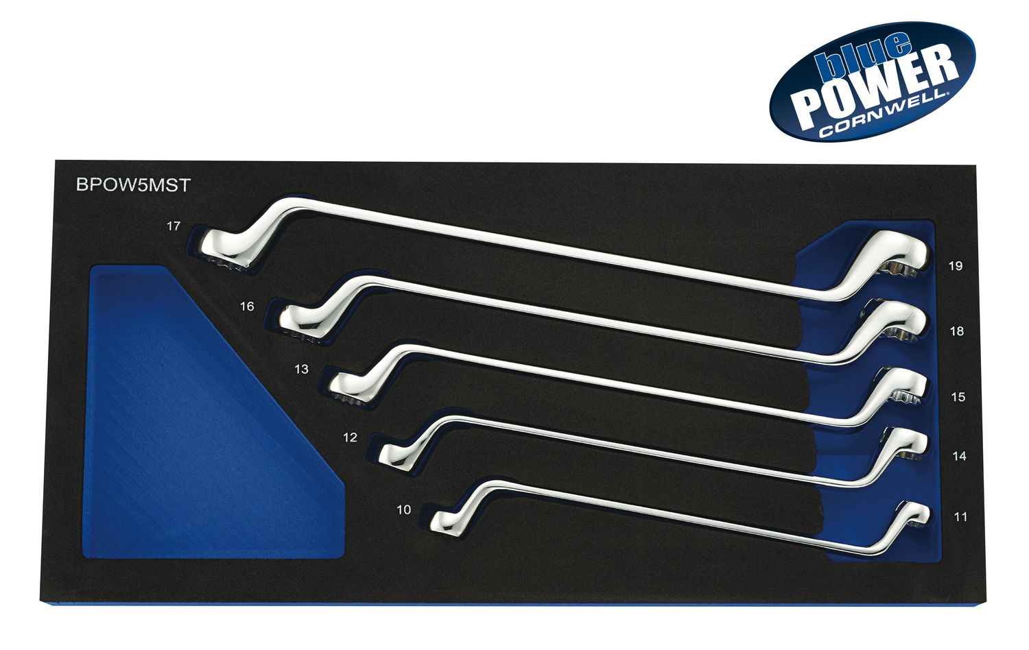BPOW5MST - 5 Piece Cornwell® bluePOWER® Metric 75° Deep Offset Box Wrench Set