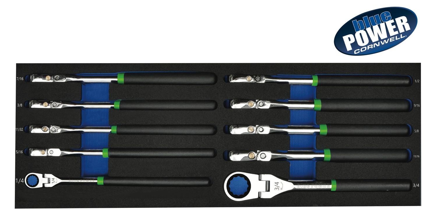 BPRW10SBFST - 10 Piece Cornwell® bluePOWER® 72-Tooth SAE Flex Ratcheting Slim Beam Wrench Set