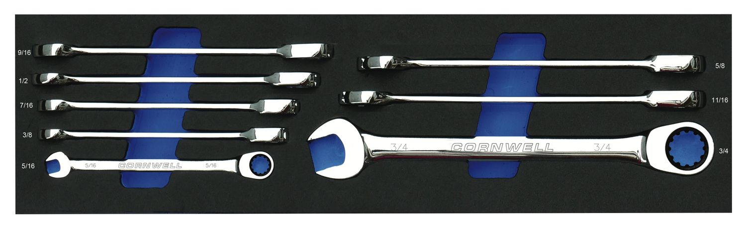 CRW8SB - 8 Piece 120-Tooth SAE Ratcheting Combination Wrench Set