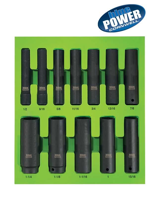 CBPI3XL - 12 Piece 1/2&quot; Drive Cornwell® bluePOWER® SAE Extra Deep Power Socket Set, 6 Point