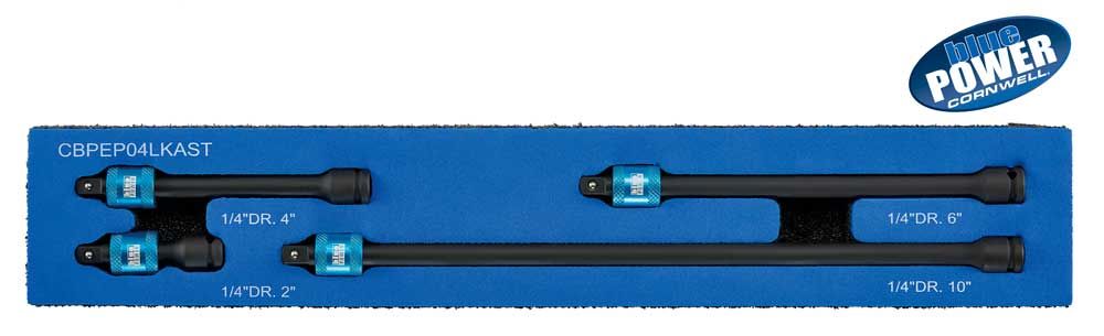 CBPEP04LKAST - 4 Piece 1/4” Drive Cornwell® bluePOWER® Locking Impact Extension Set
