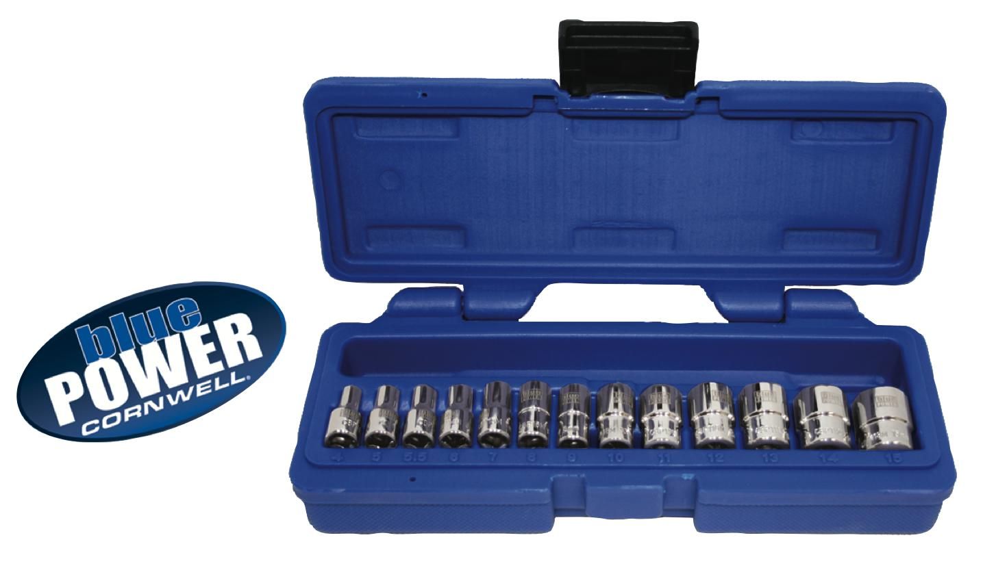 CBP1M - 13 Piece 1/4” Drive Cornwell® bluePOWER® Metric Socket Set, 6 Point